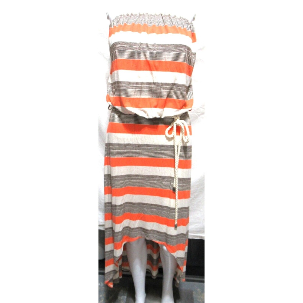 S-Twelve Size Small Coral Orange & Brown Strapless Striped Hi-Low Maxi Dress